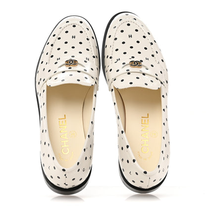 Chanel Printed Calfskin CC Dots Moccasin Loafers 36 Ivory Black 2 of 10