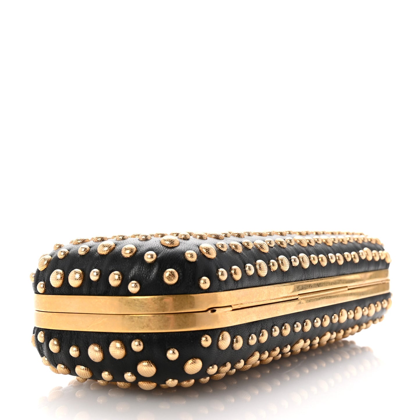 Nappa Studded Skull Knuckle Duster Clutch Black
