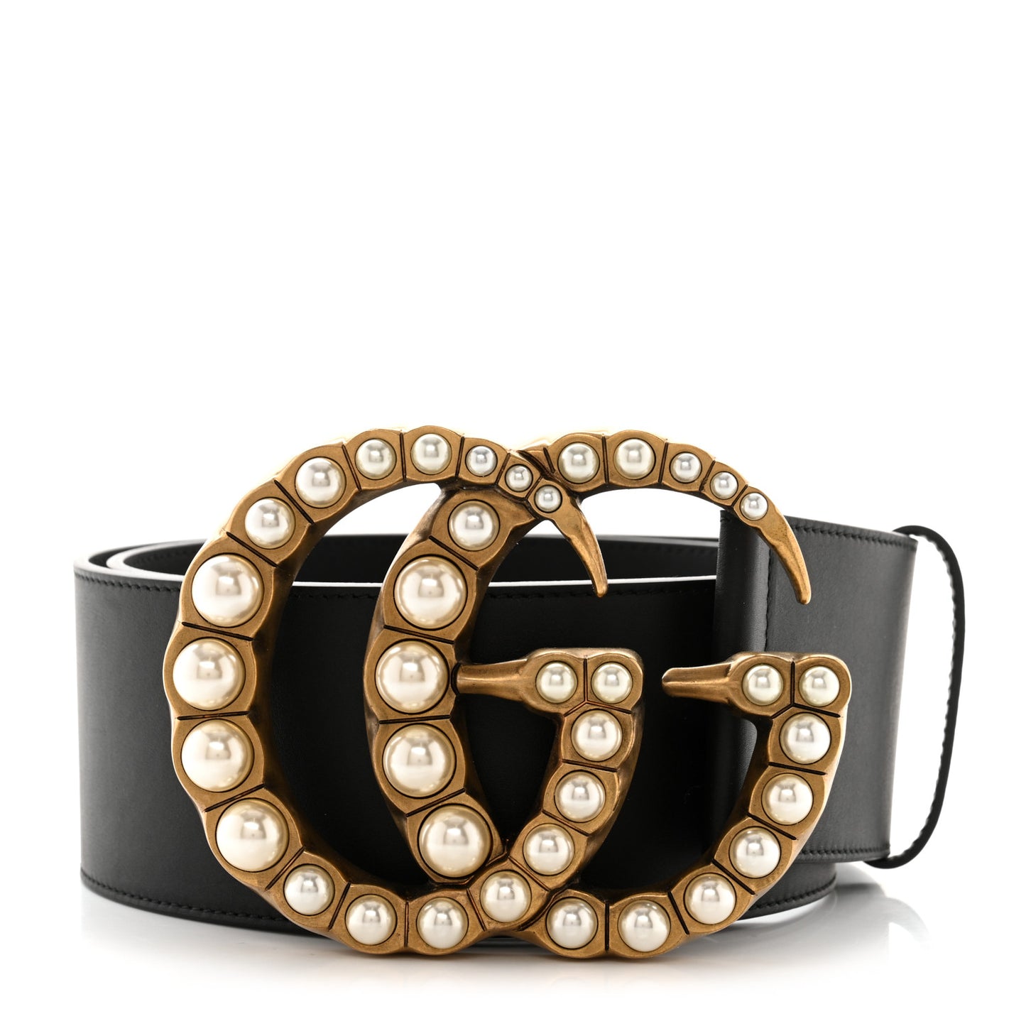 Moon Calfskin Pearl Double G 70mm Belt 90 36 Black Cream
