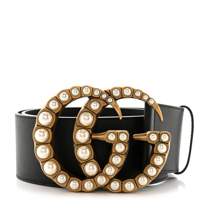 Gucci Moon Calfskin Pearl Double G 70mm Belt 90 36 Black Cream 1 of 4