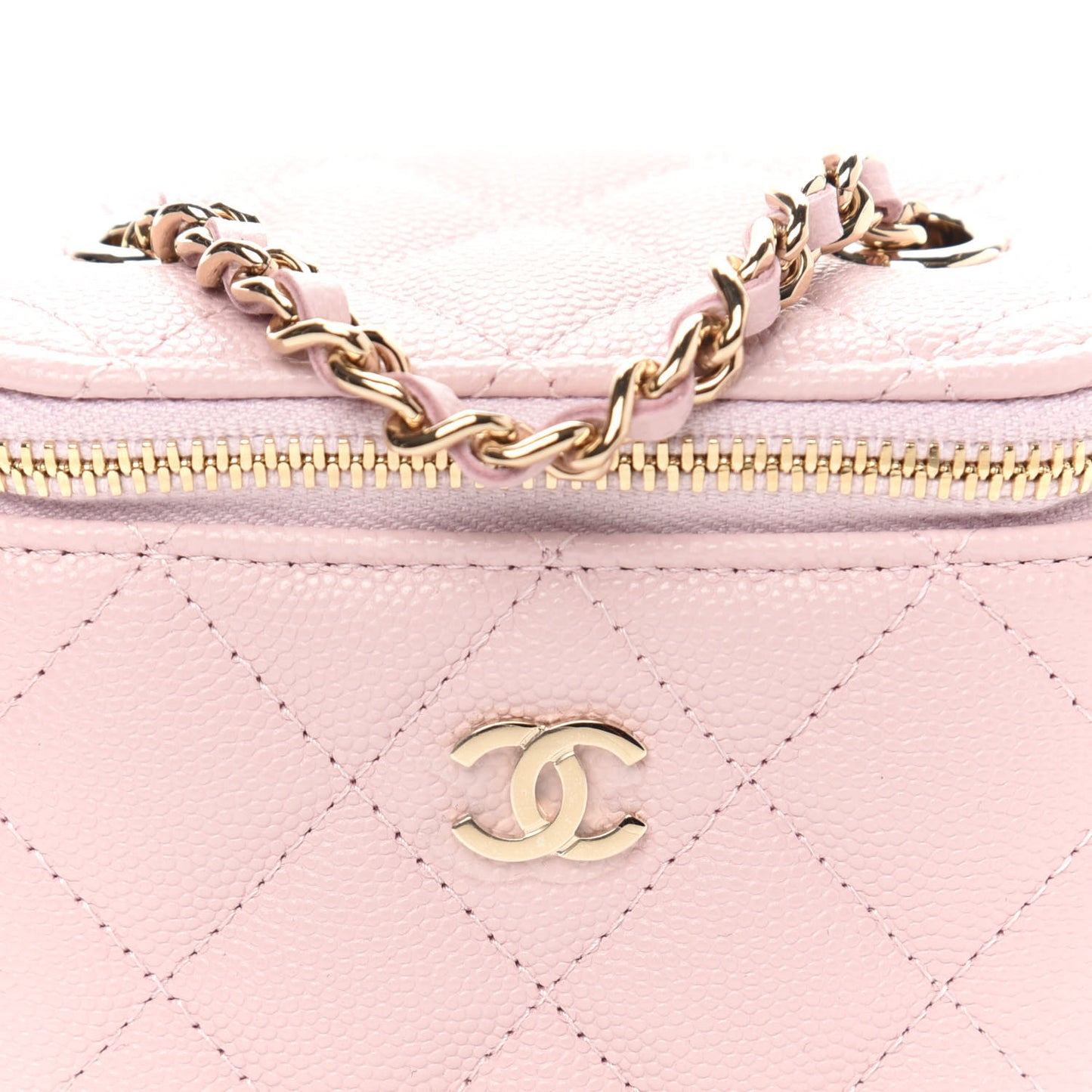 Caviar Quilted Mini Vanity Case With Chain Light Pink