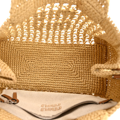 Miu Miu Fabric Crochet Knit Tote Beige 5 of 12