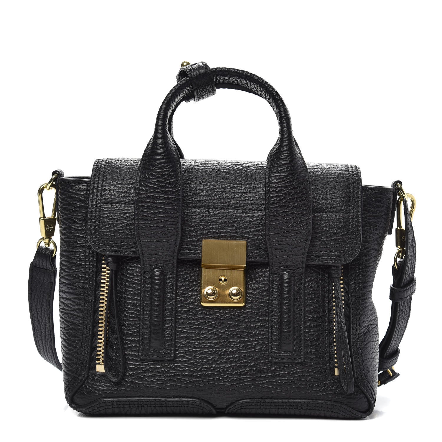 3.1 Phillip Lim 3.1 Textured Calfskin Mini Pashli Satchel Black 1 of 10