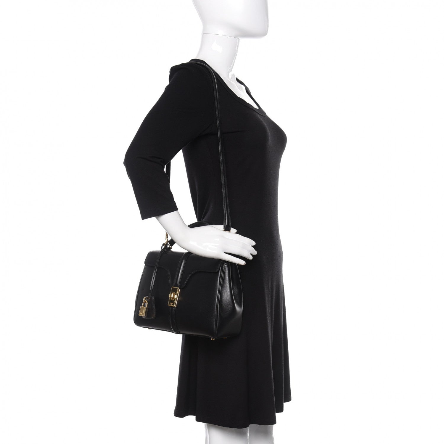 Celine Satinated Calfskin Small 16 Top Handle Bag Black 2 of 10