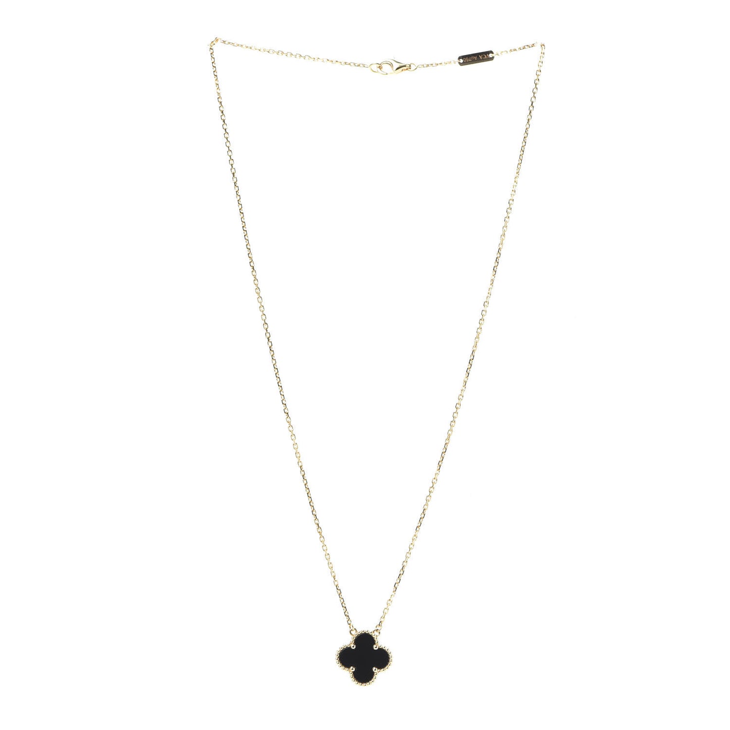 18K Yellow Gold Black Onyx Vintage Alhambra Pendant Necklace