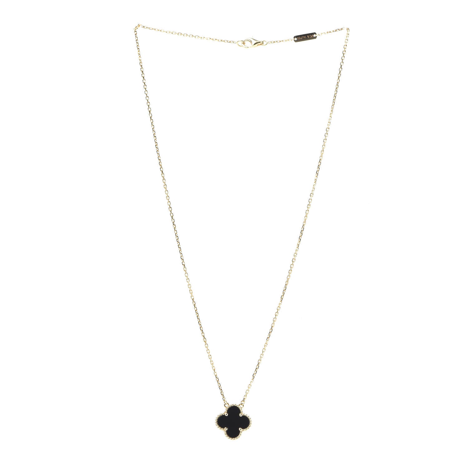 Van Cleef & Arpels 18K Yellow Gold Black Onyx Vintage Alhambra Pendant Necklace 3 of 6