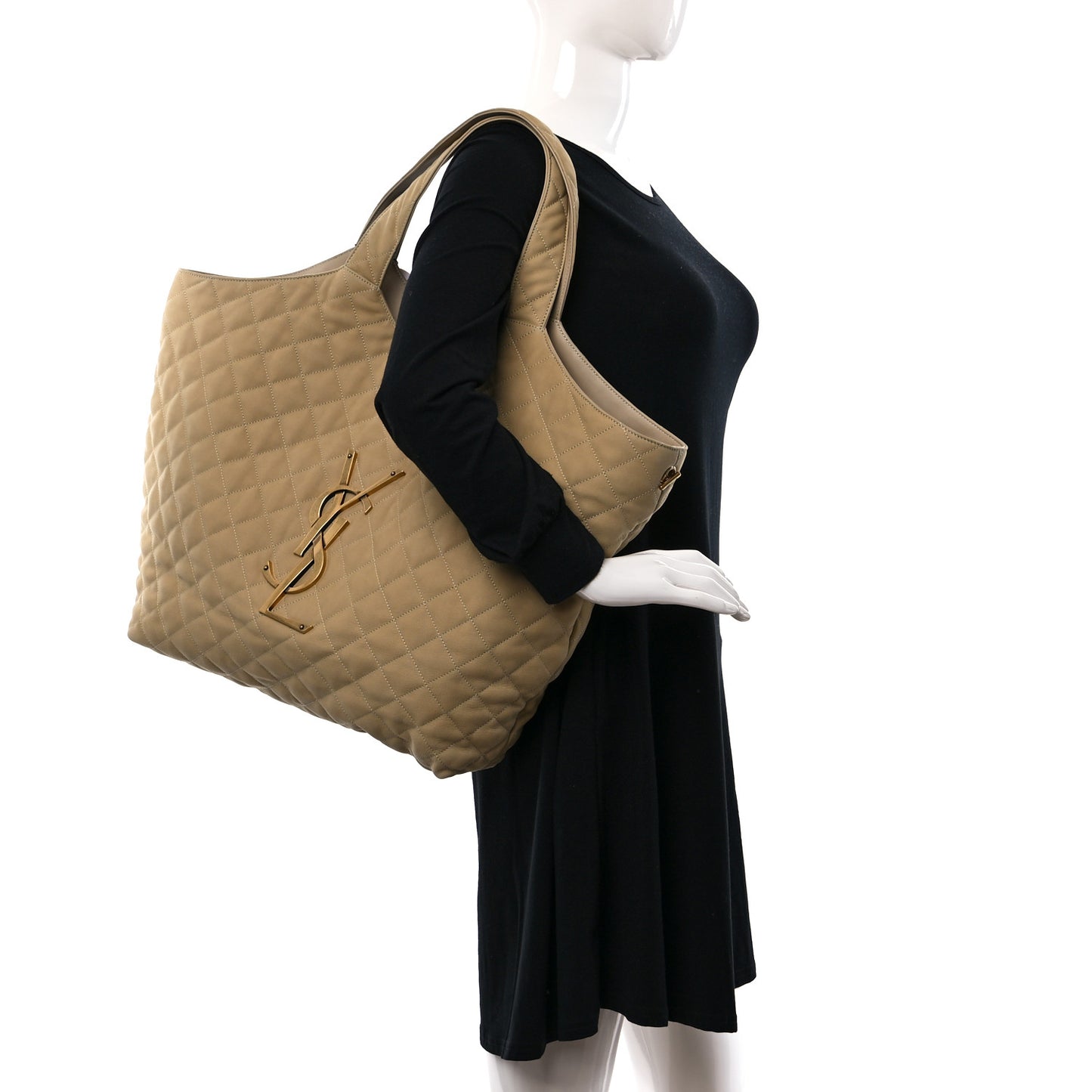 Nubuck Suede Quilted Maxi Icare Shopping Tote Beige