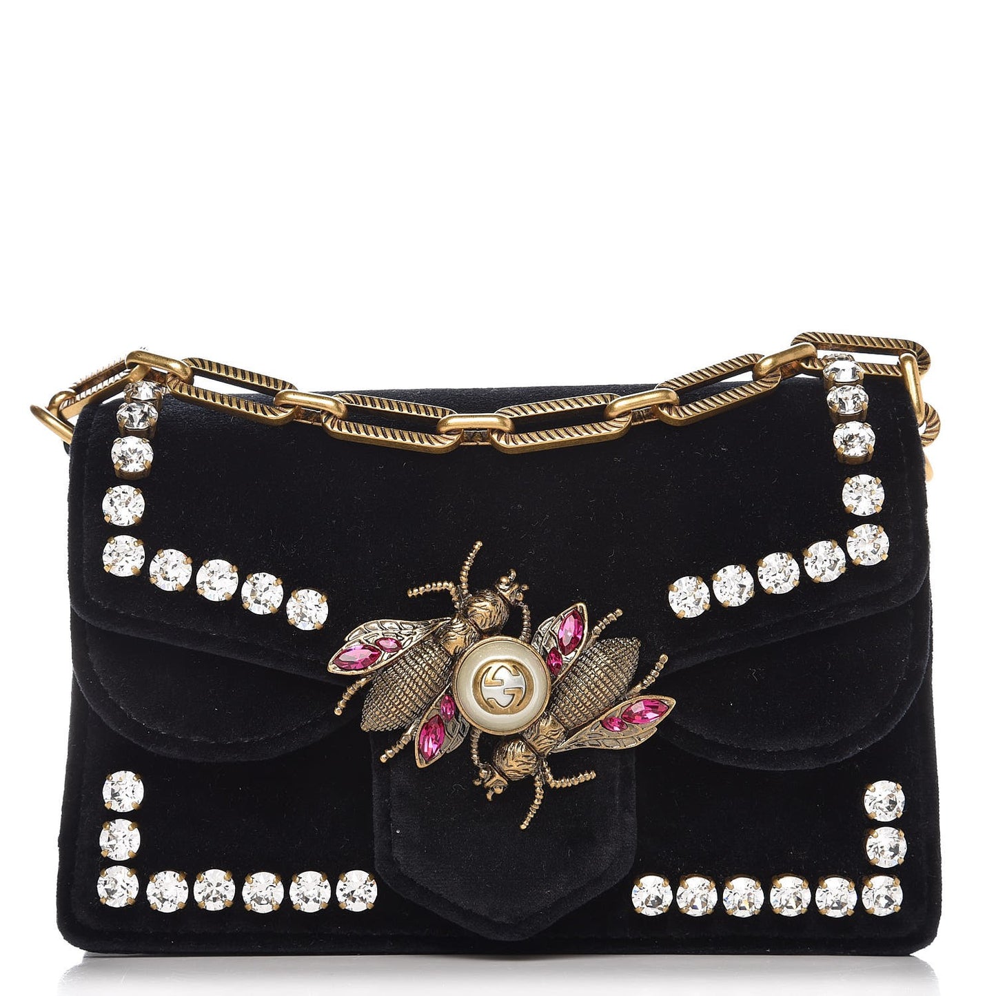 Velvet Crystal Mini Bee Broadway Shoulder Bag Black