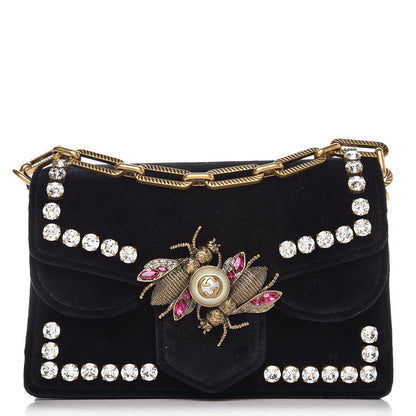 Gucci Velvet Crystal Mini Bee Broadway Shoulder Bag Black 1 of 7
