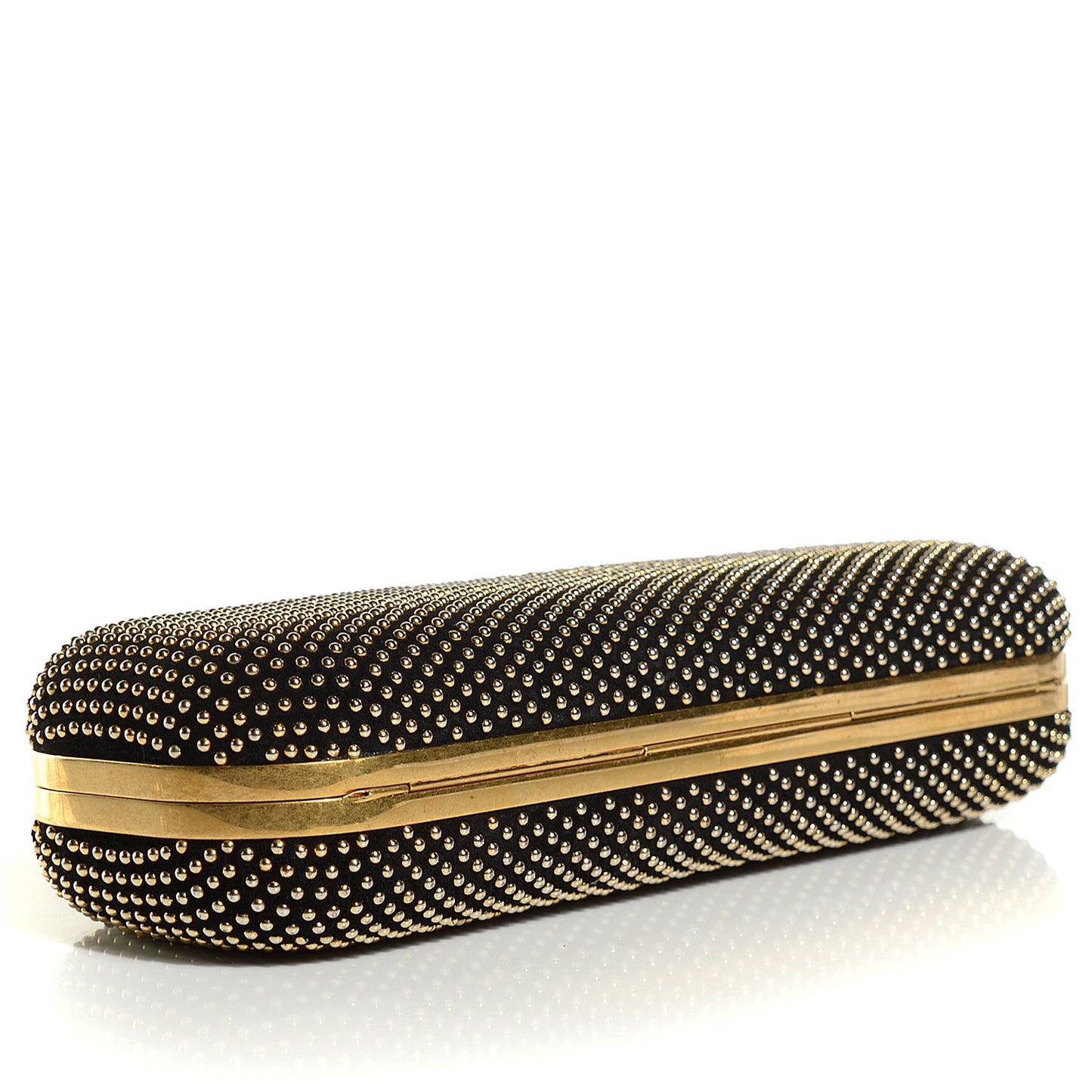 Calfskin Studded Skull Knuckle Box Clutch Black