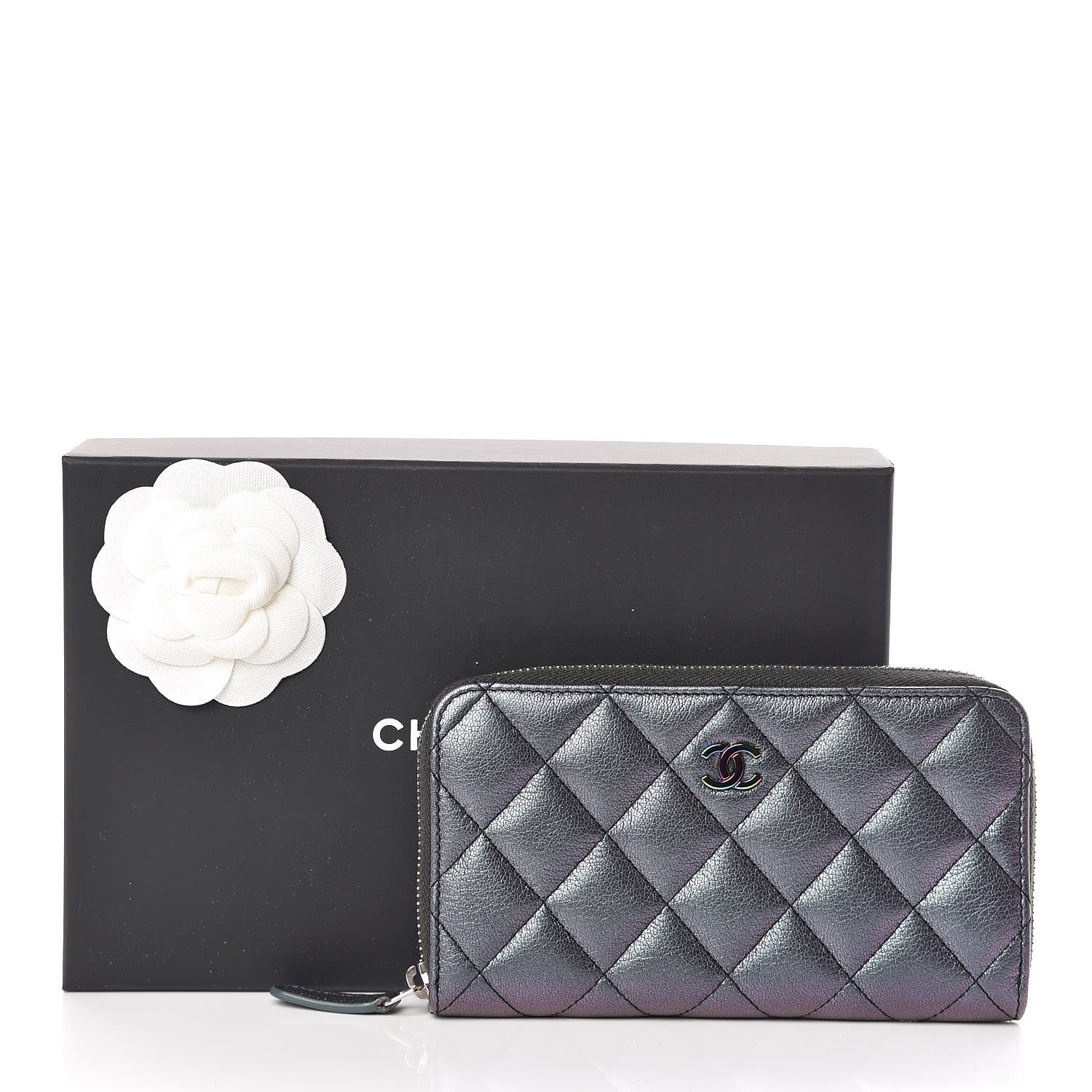 Chanel Iridescent Goatskin Quilted Small Zip Around Wallet Purple 9 of 9