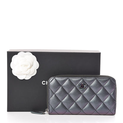 Chanel Iridescent Goatskin Quilted Small Zip Around Wallet Purple 9 of 9