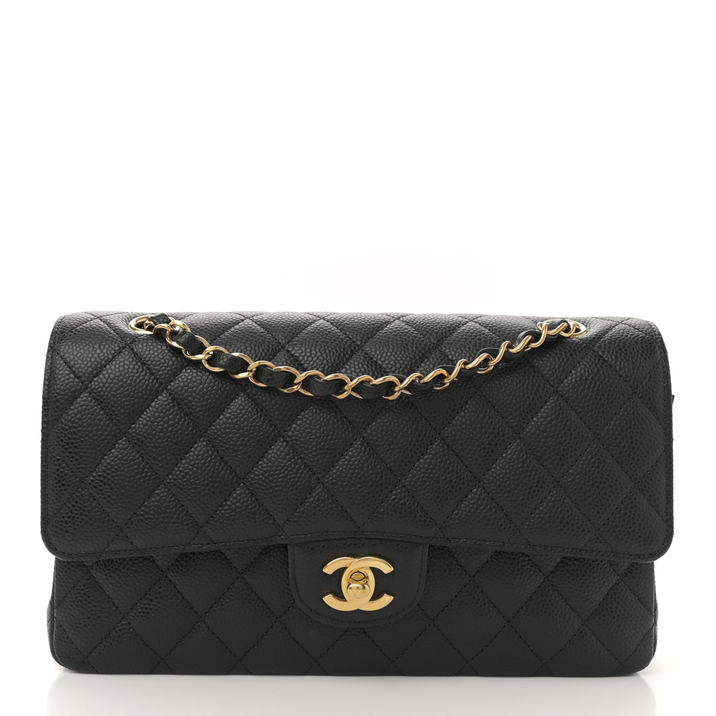 Caviar Quilted Medium Double Flap Black