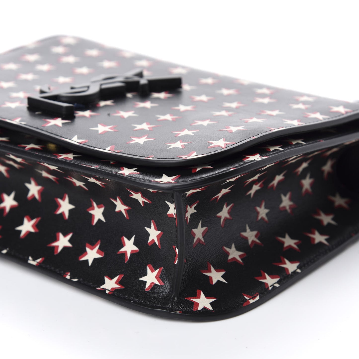 Smooth Calfskin Star Print Small Spontini Saddle Bag Black Ivory Red