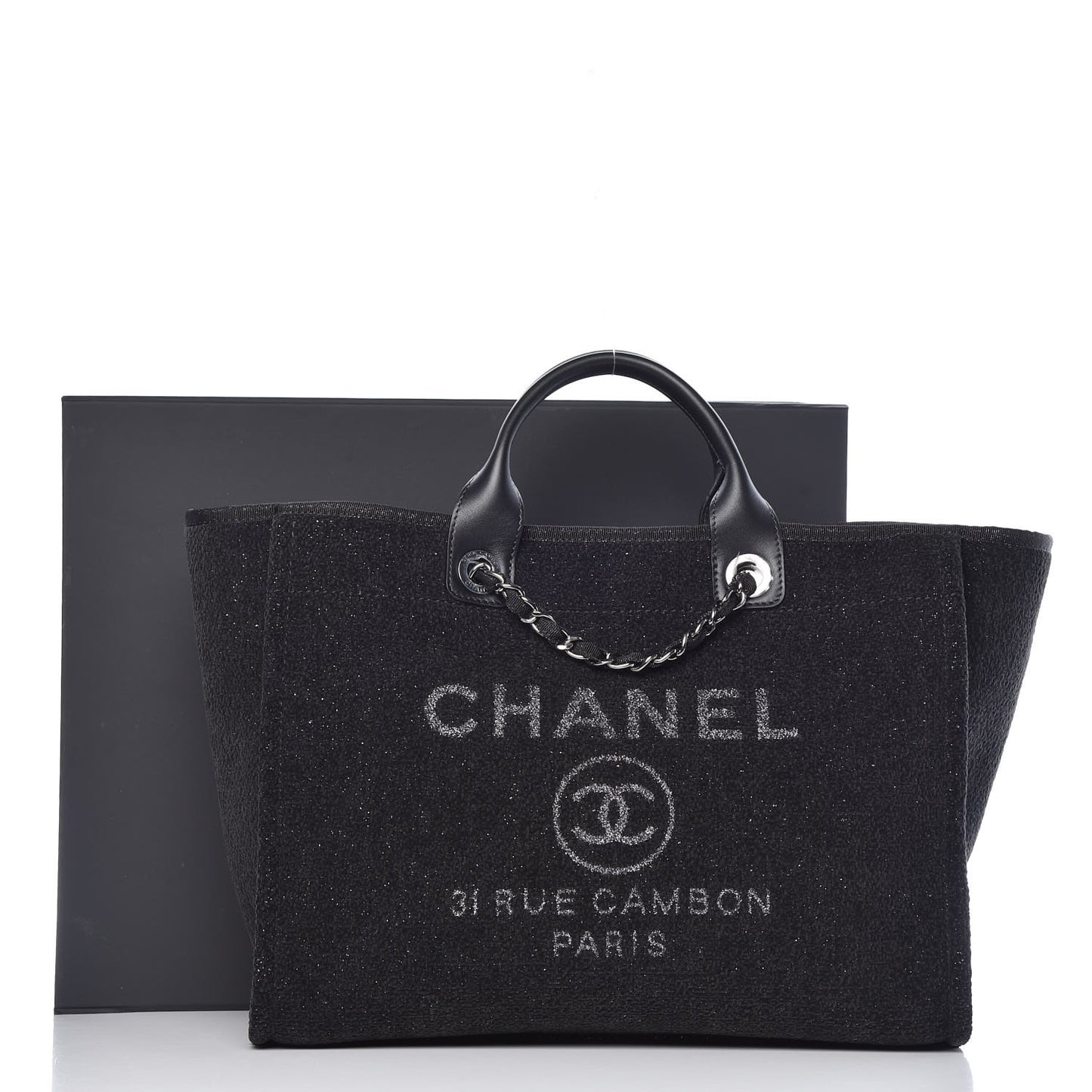 Lurex Boucle Medium Deauville Tote Black
