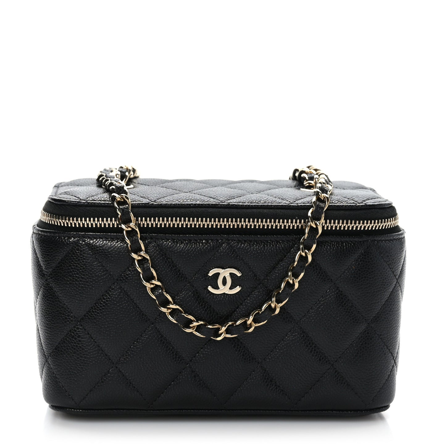 Caviar Quilted Small Vanity Case With Chain Black