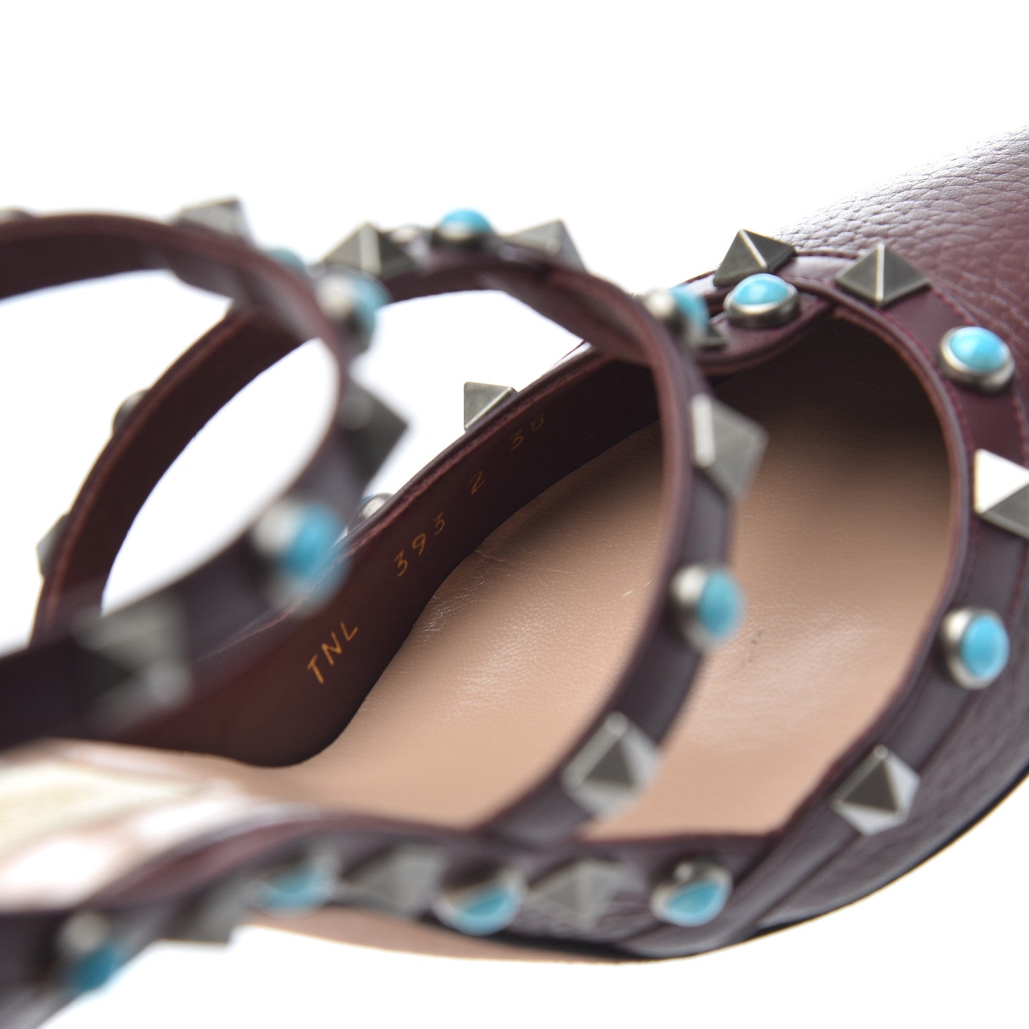 Valentino Garavani Pebbled Calfskin Turquoise Rockstud Rolling Ankle Strap 100mm Pumps 38 Rubin 16 of 20