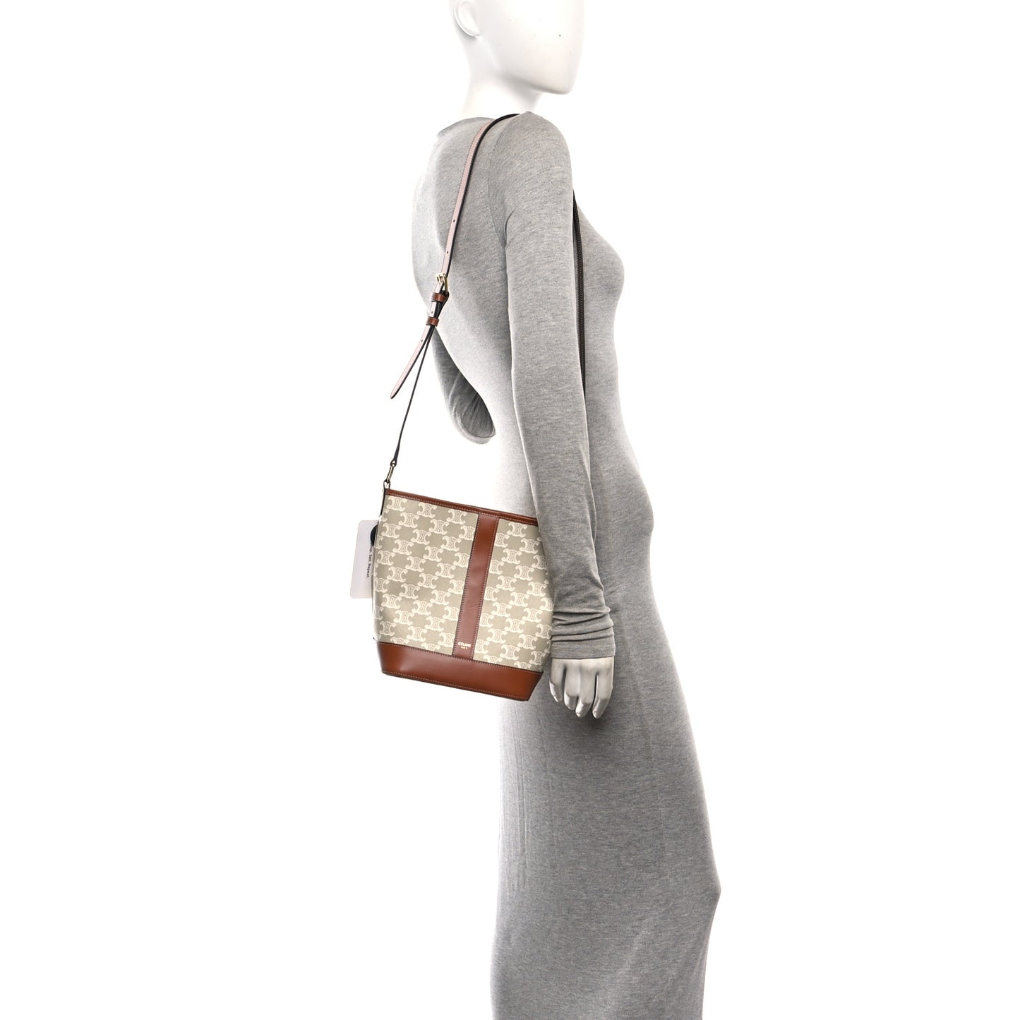 Triomphe Canvas Calfskin Small Bucket Bag Grege