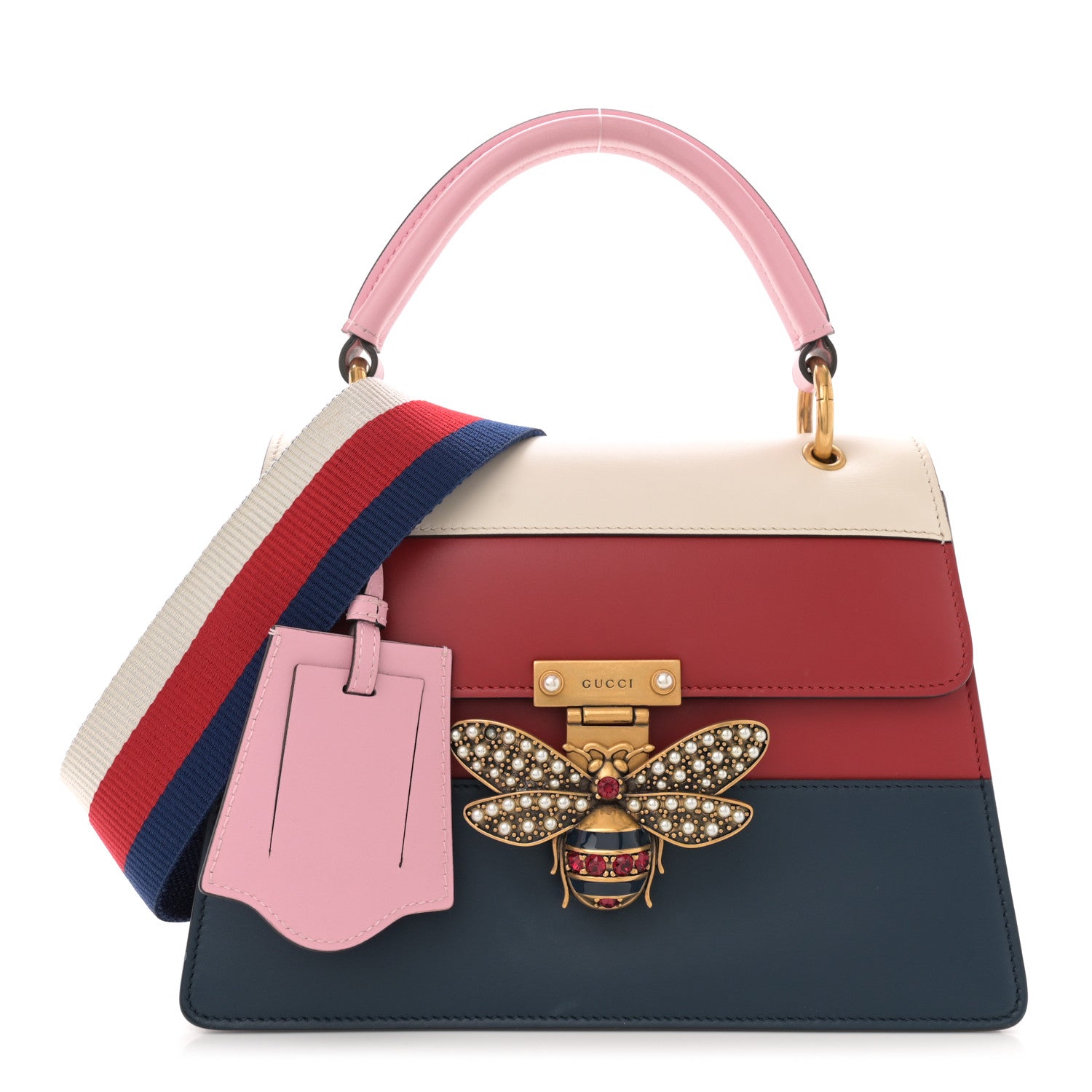 Gucci Calfskin Sylvie Web Small Queen Margaret Top Handle Bag Blue Agata Hibiscus Red Mystic White Sugar Pink 1 of 10