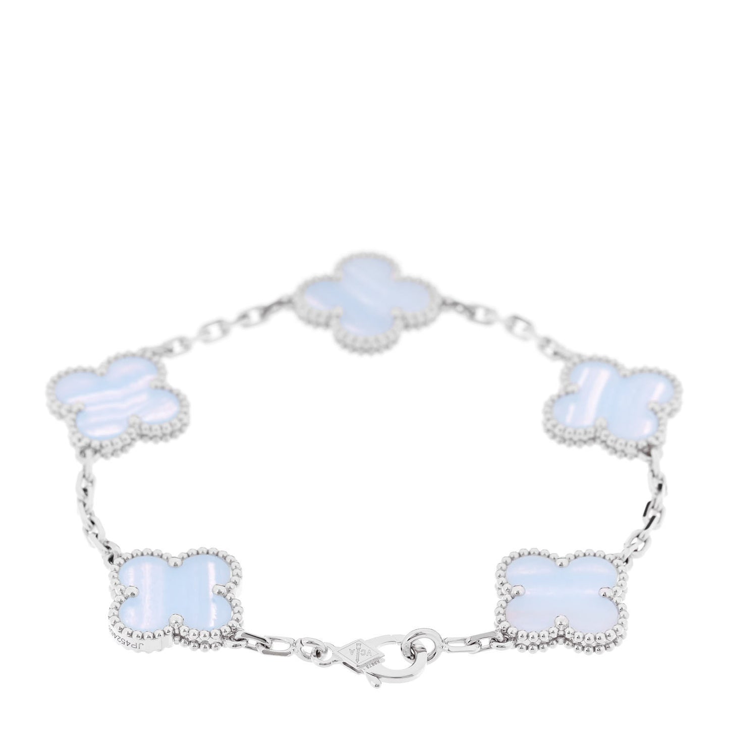18K White Gold Chalcedony 5 Motifs Vintage Alhambra Bracelet