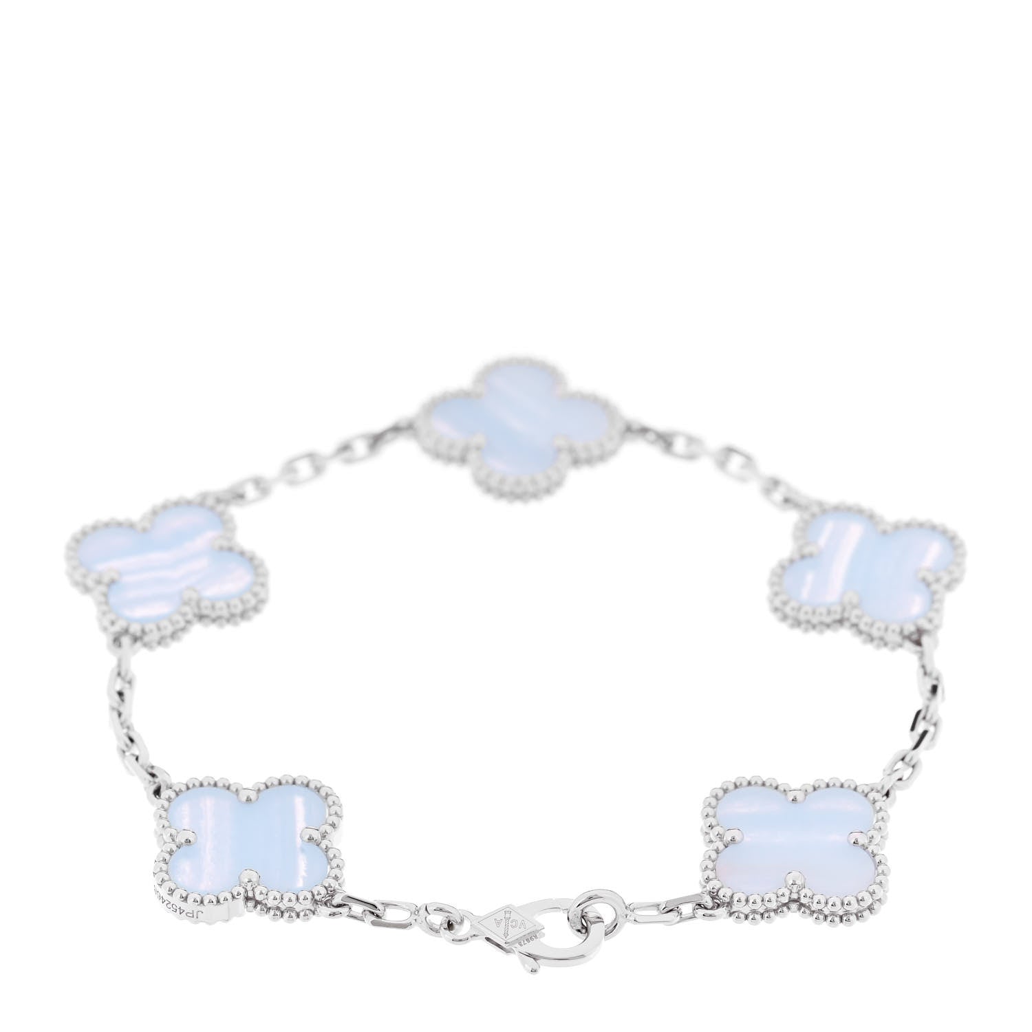 Van Cleef & Arpels 18K White Gold Chalcedony 5 Motifs Vintage Alhambra Bracelet 2 of 6