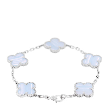 Van Cleef & Arpels 18K White Gold Chalcedony 5 Motifs Vintage Alhambra Bracelet 2 of 6