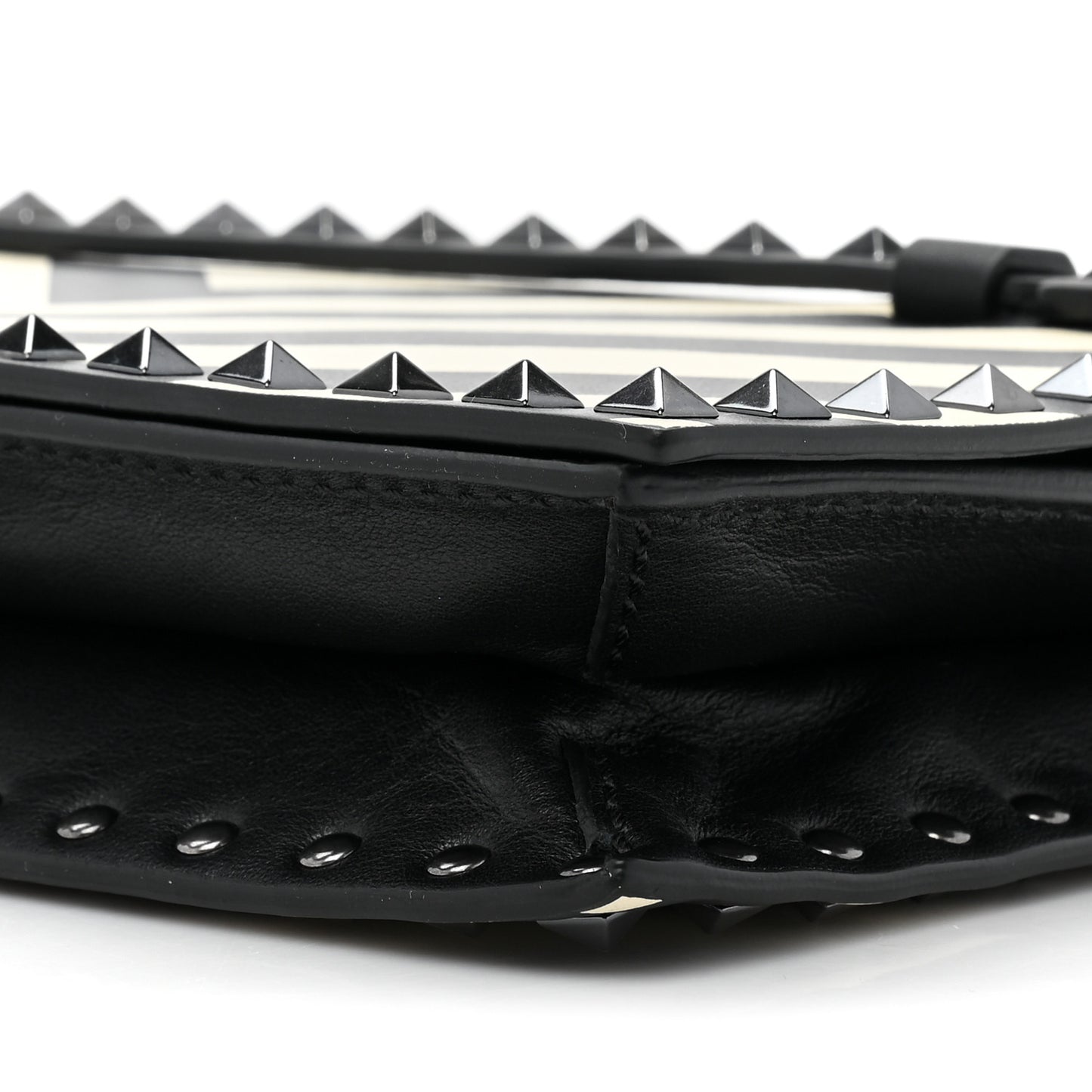 Nappa Chevron Striped Rockstud Wristlet Clutch Light Ivory Black