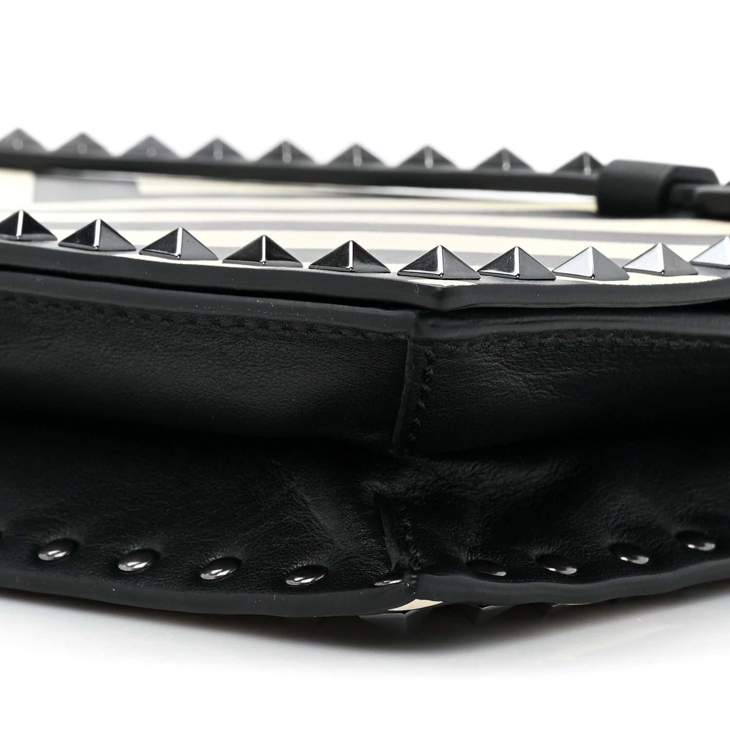 Valentino Garavani Nappa Chevron Striped Rockstud Wristlet Clutch Light Ivory Black 9 of 10