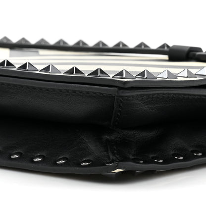 Valentino Garavani Nappa Chevron Striped Rockstud Wristlet Clutch Light Ivory Black 9 of 10