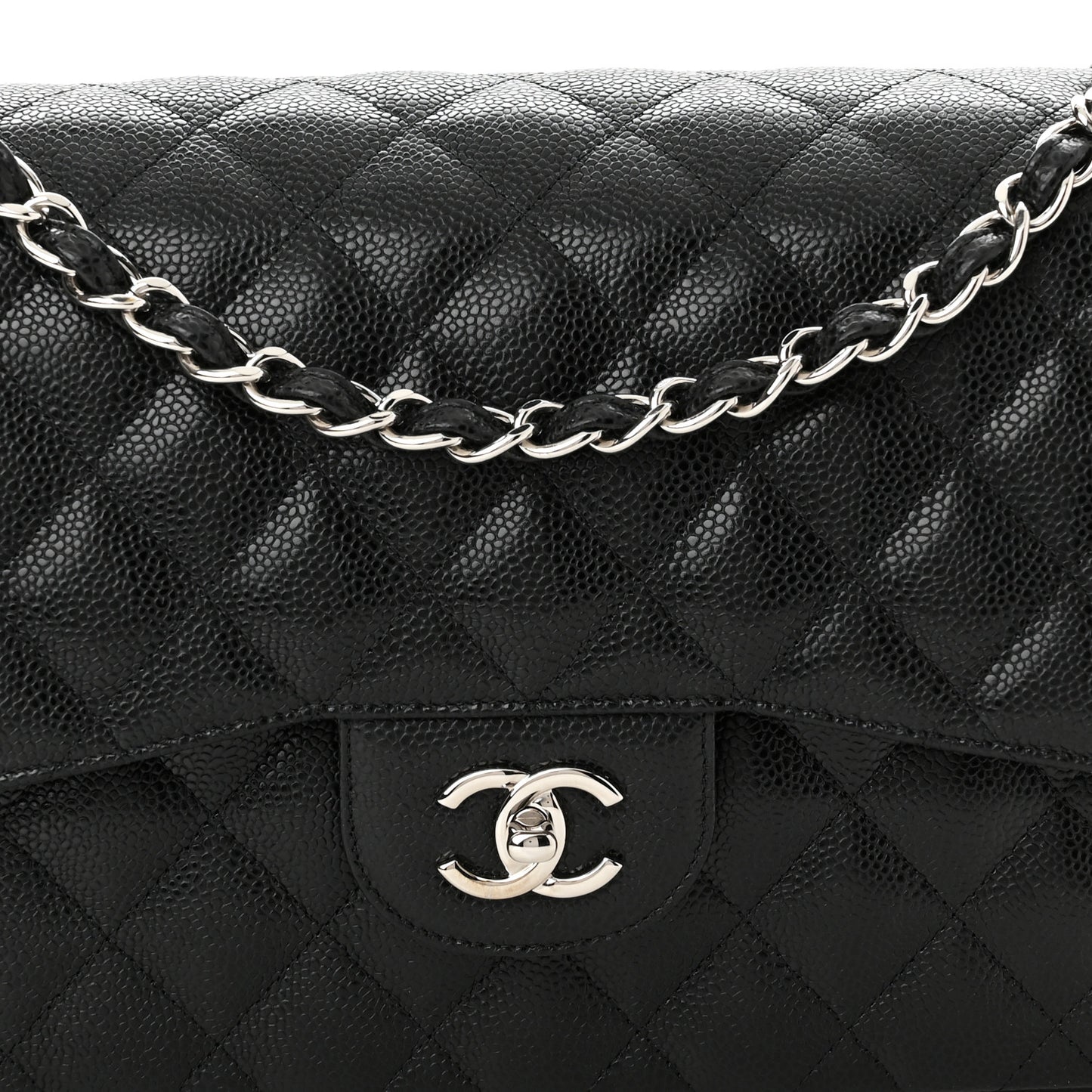 Caviar Quilted Jumbo Double Flap Black