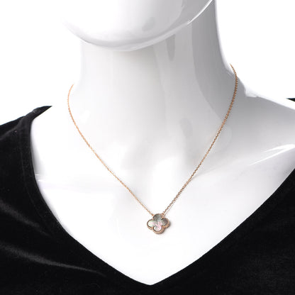 Van Cleef & Arpels 18K Rose Gold Gray Mother of Pearl Vintage Alhambra Pendant Necklace 2 of 7
