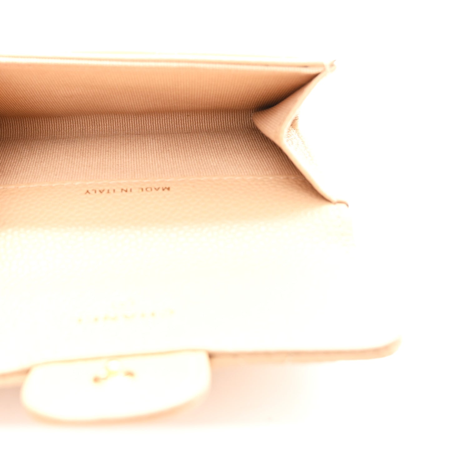 Caviar Quilted Flap Card Holder Wallet Beige