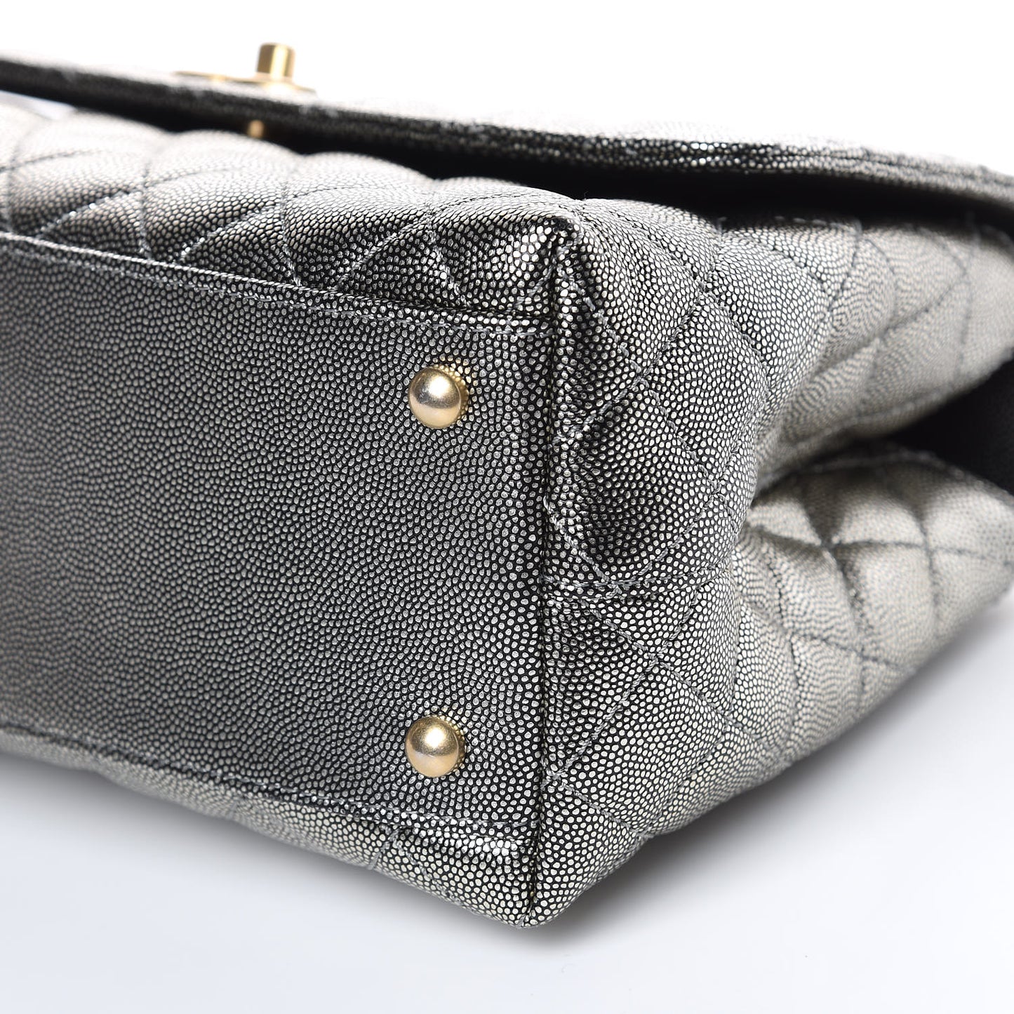 Metallic Caviar Quilted Small Coco Handle Flap Silver