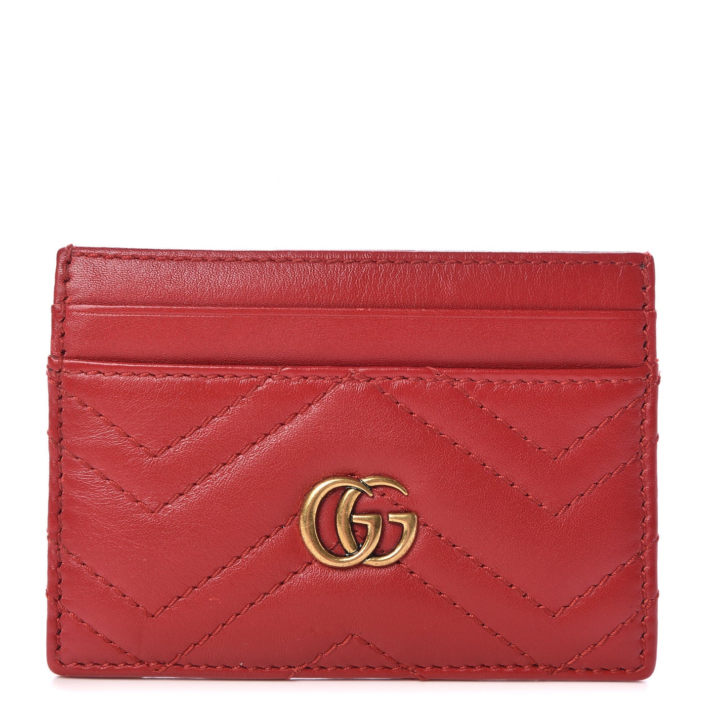 Calfskin Matelasse GG Marmont Card Holder Hibiscus Red