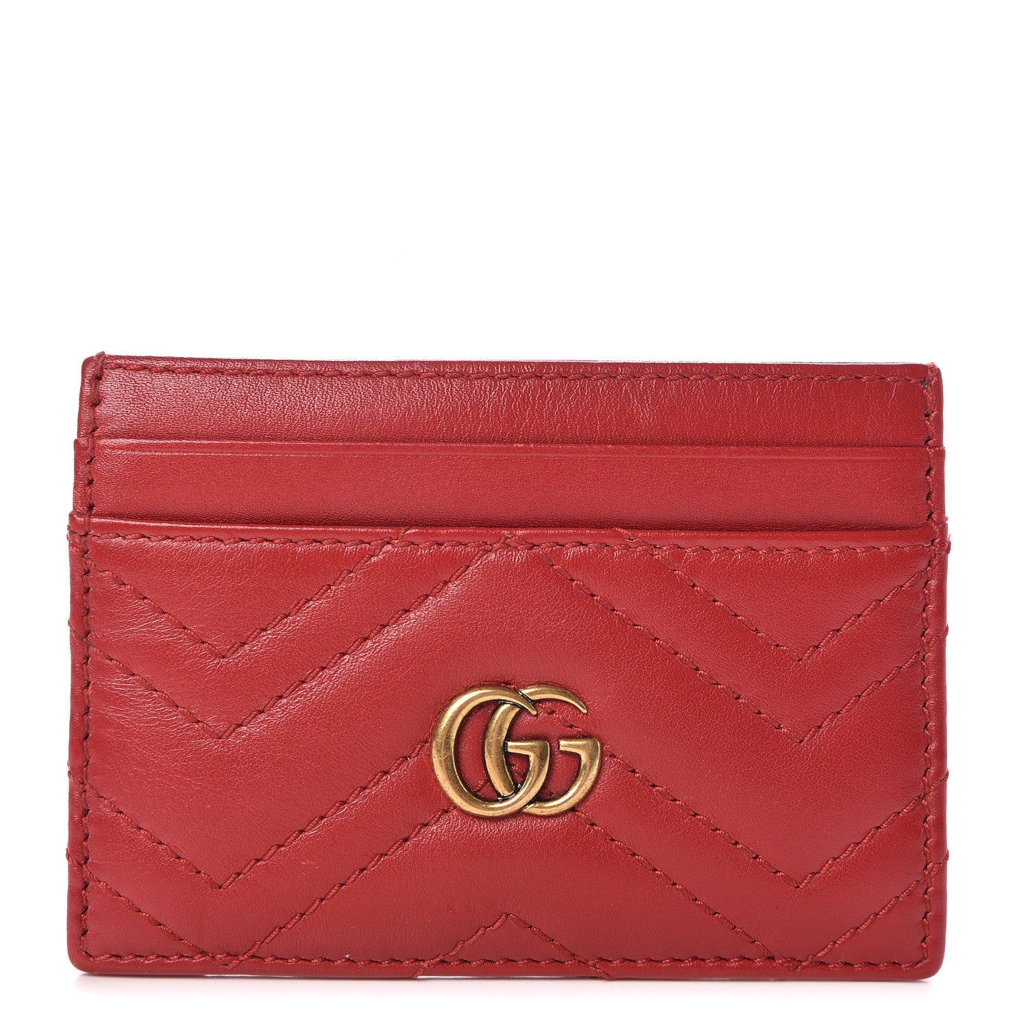 Gucci Calfskin Matelasse GG Marmont Card Holder Hibiscus Red 1 of 6