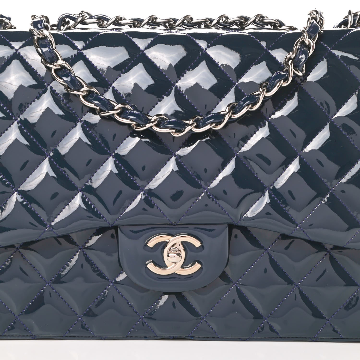 Chanel Patent Quilted Jumbo Single Flap Navy 9 of 13