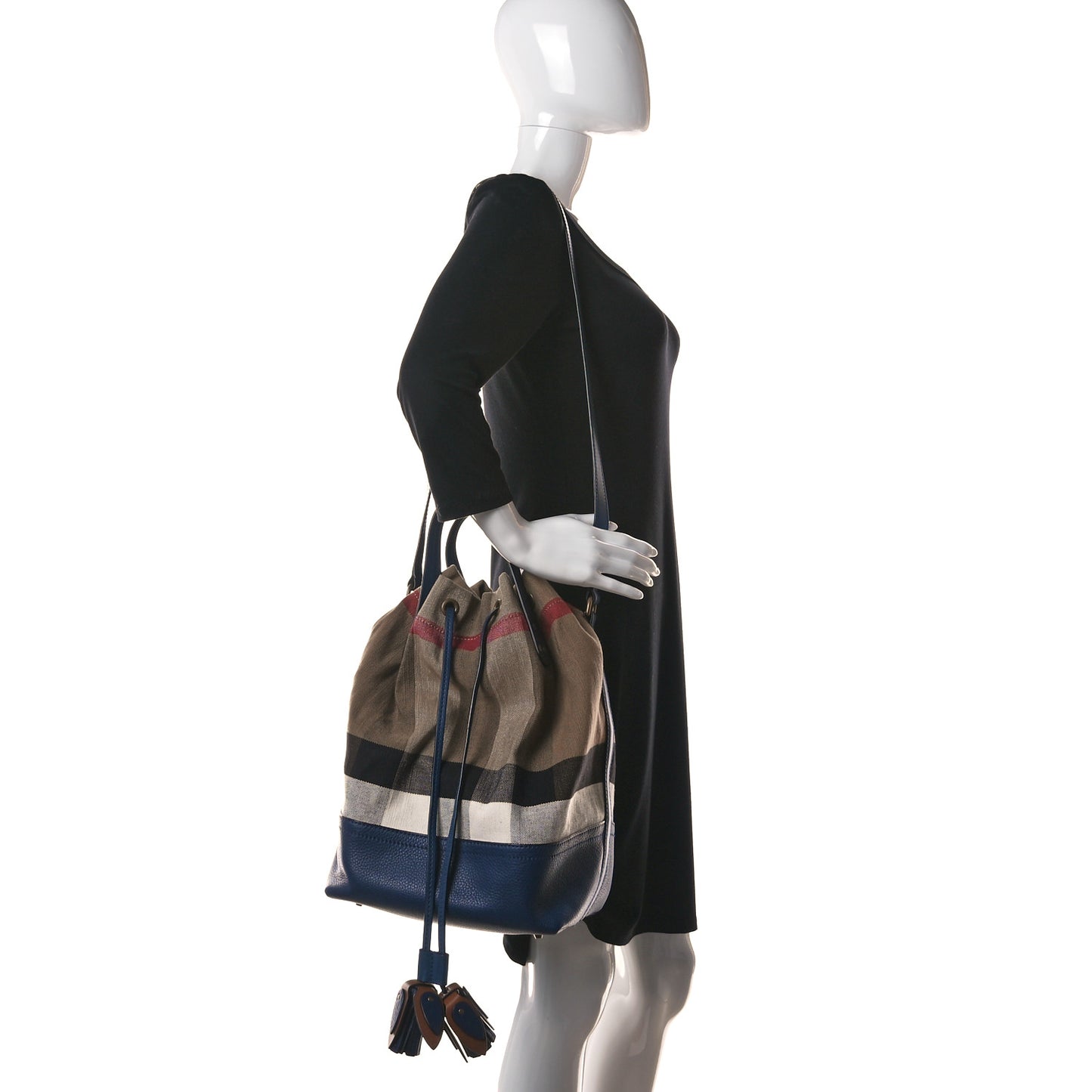 Grainy Calfskin House Check Canvas Heston Crossbody Blue