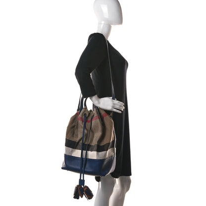 Burberry Grainy Calfskin House Check Canvas Heston Crossbody Blue 2 of 13