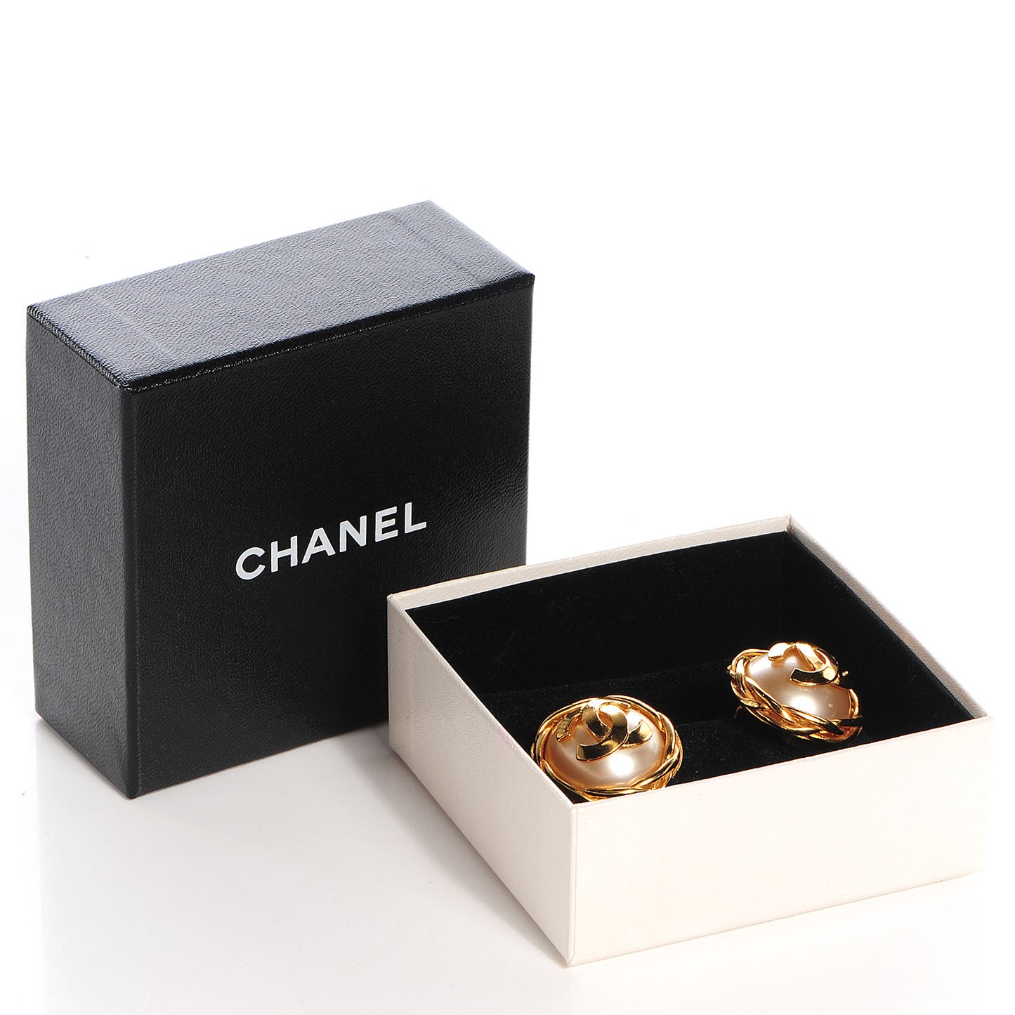 Faux Pearl Gold CC Clip On Earrings