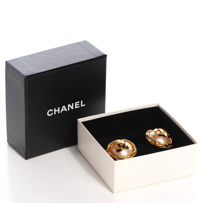 Chanel Faux Pearl Gold CC Clip On Earrings 8 of 12
