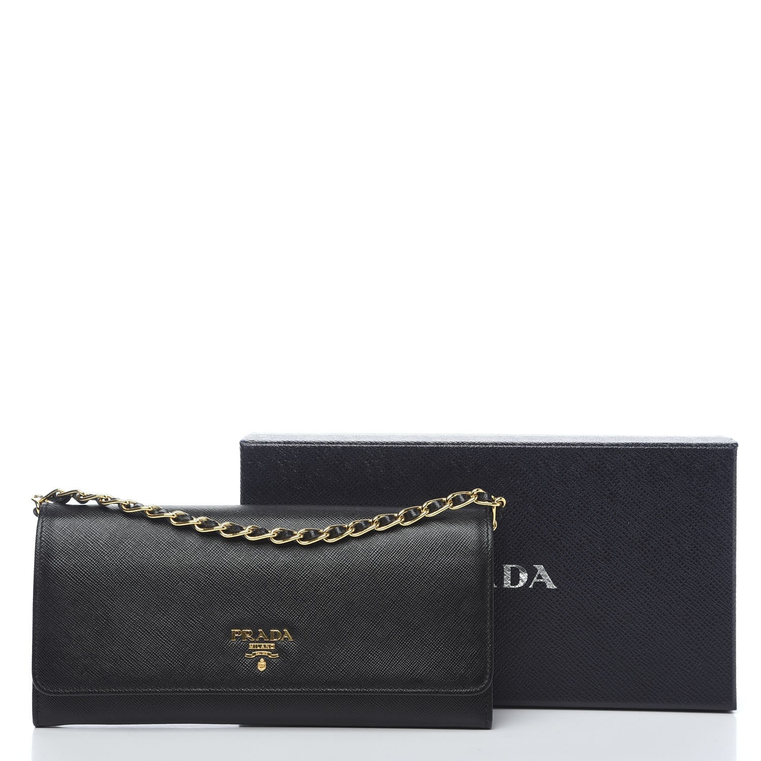 Prada Saffiano Metal Oro Chain Wallet Black 7 of 7