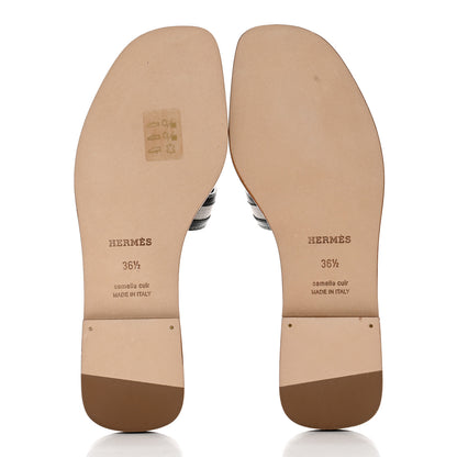 Hermes Calfskin Canvas Oran Sandals 36.5 Black 5 of 9