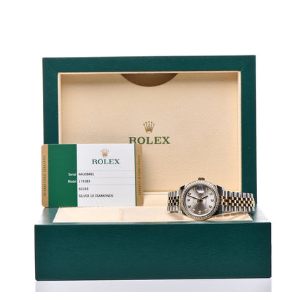 Rolex Stainless Steel 18K Yellow Gold Diamond 31mm Oyster Perpetual Datejust Watch Silver 178383 7 of 7