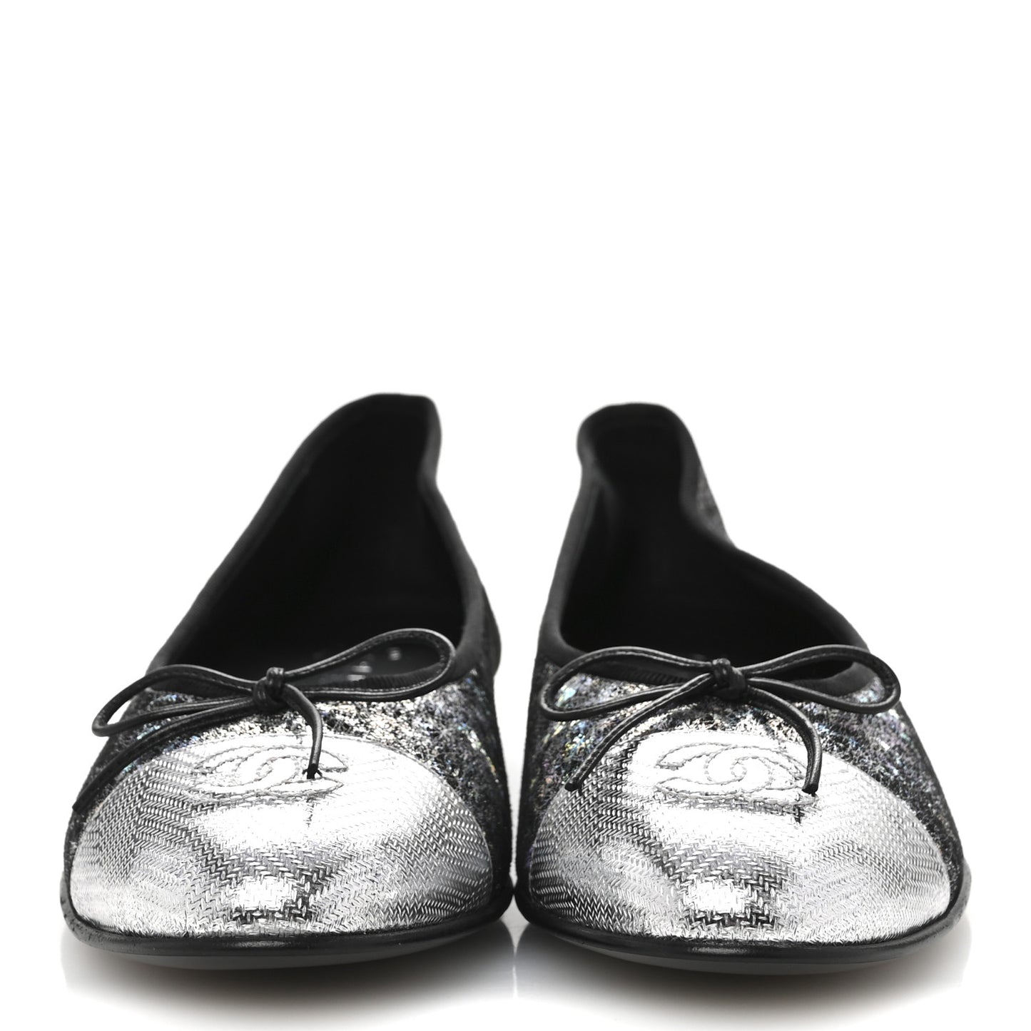 Metallic Calfskin Hologram Cap Toe Ballerina Flats 38.5 Silver