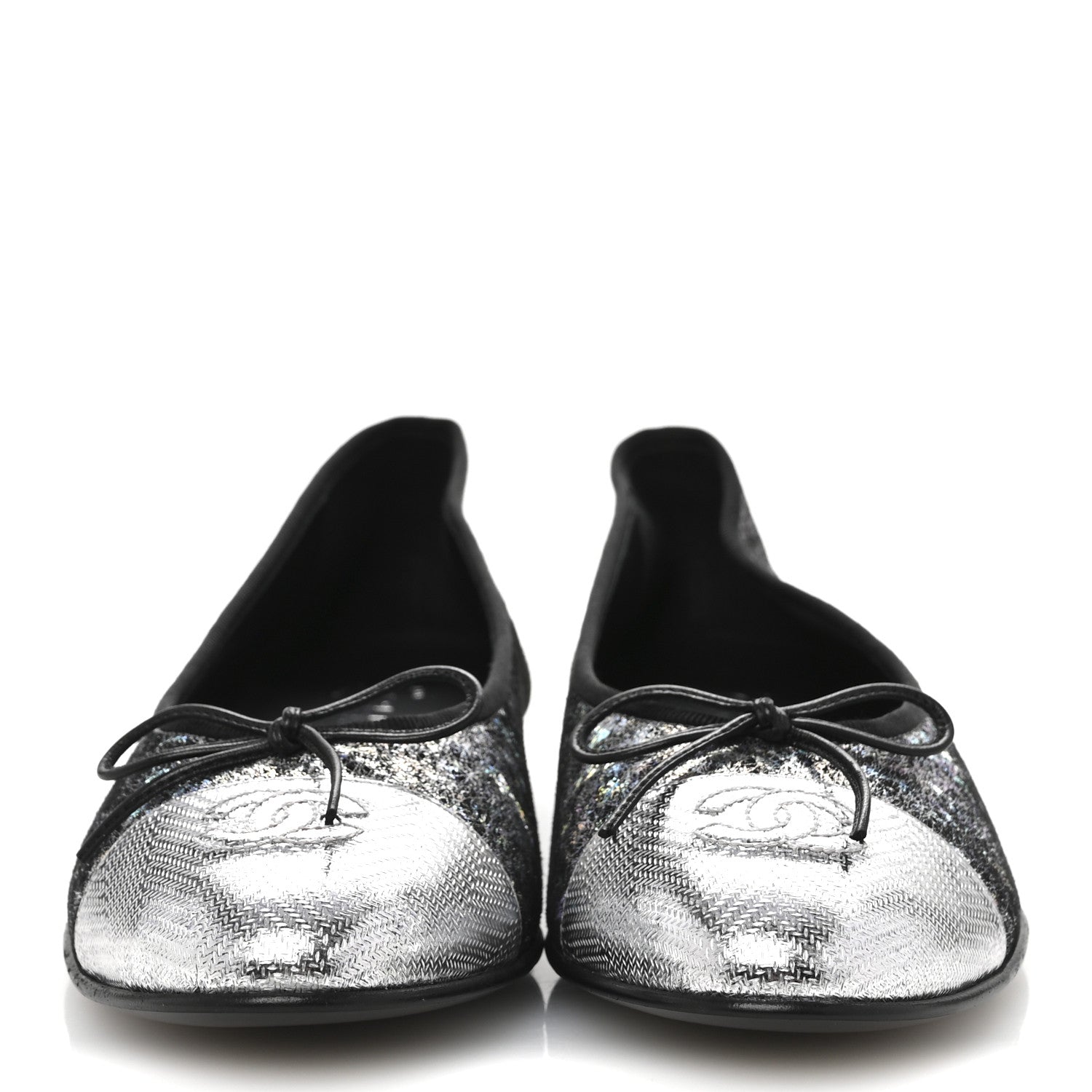Chanel Metallic Calfskin Hologram Cap Toe Ballerina Flats 38.5 Silver 3 of 10