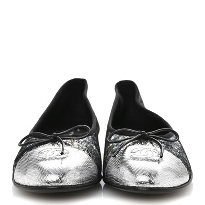 Chanel Metallic Calfskin Hologram Cap Toe Ballerina Flats 38.5 Silver 3 of 10