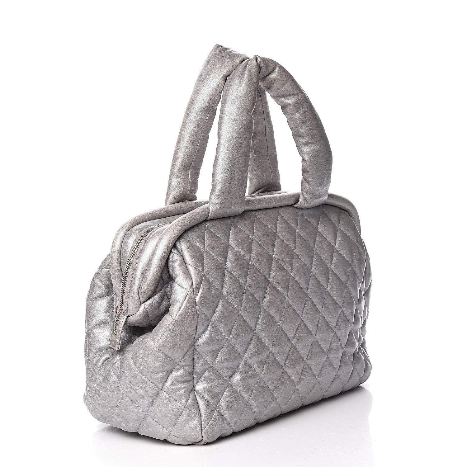 Chanel Metallic Lambskin Quilted Coco Cocoon Bowler Silver 3 of 17