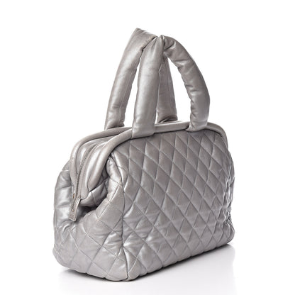 Chanel Metallic Lambskin Quilted Coco Cocoon Bowler Silver 3 of 17