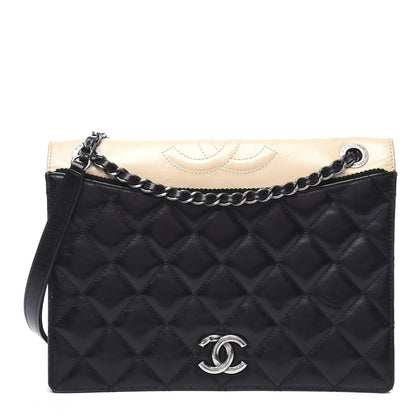 Chanel Calfskin Quilted Ballerine Flap Black Beige 1 of 9
