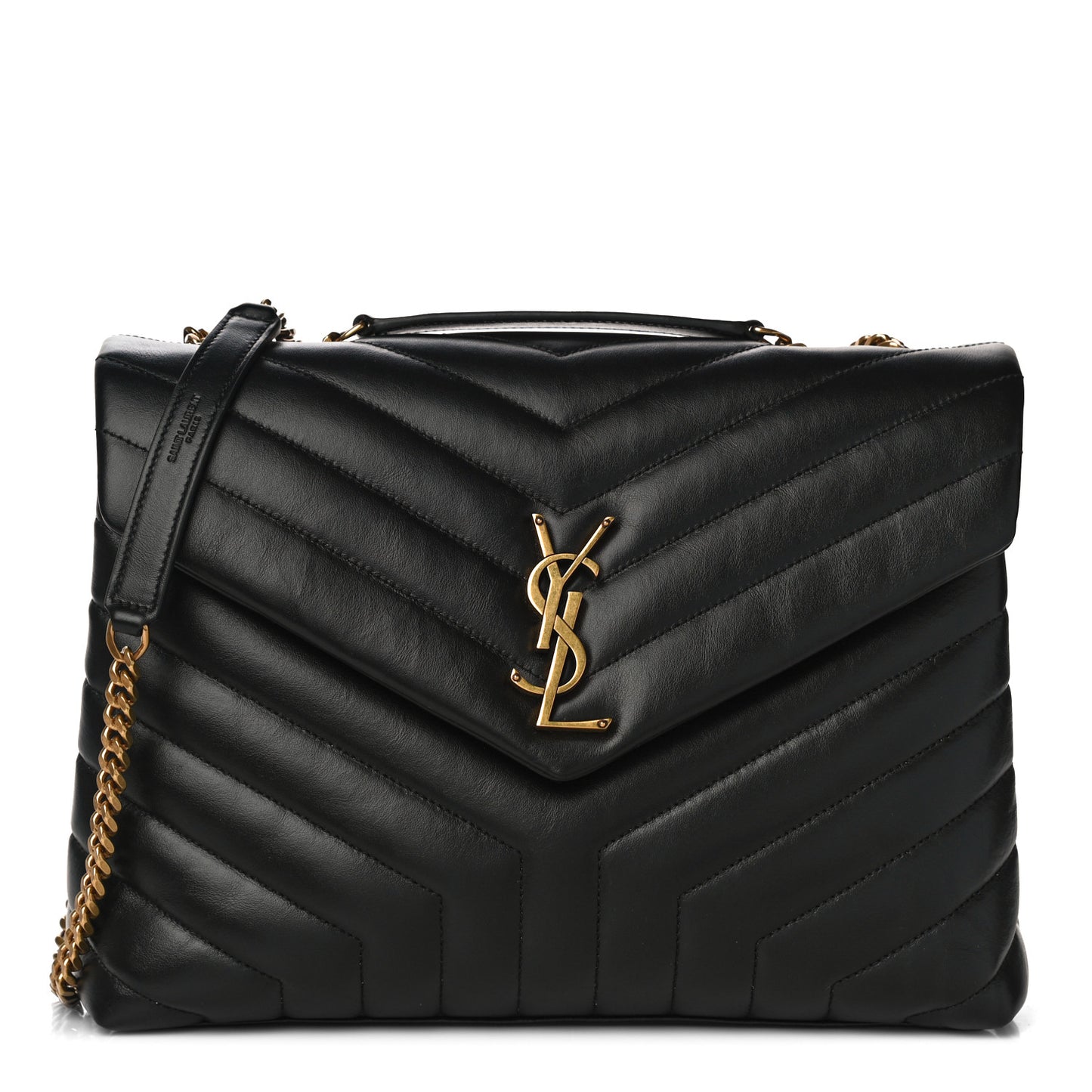 Calfskin Y Quilted Monogram Medium Loulou Chain Satchel Black